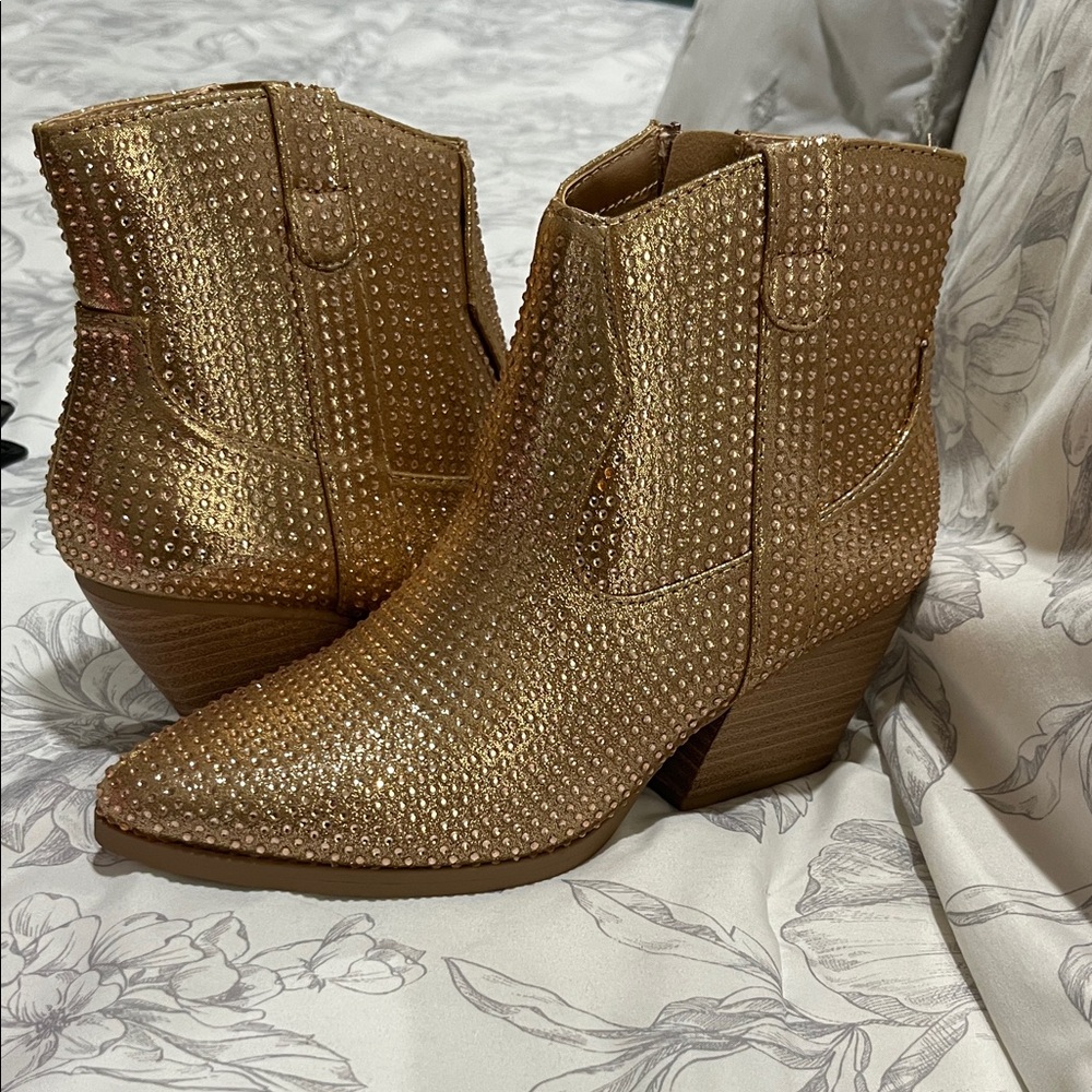 Soda Metallic Gold Studded Ankle Booties